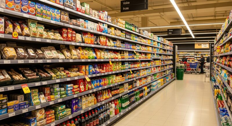 exposição de produtos supermercado